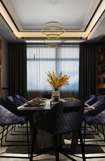 Contemporary living room interior in Kerala featuring a custom floor-to-ceiling geometric wooden partition, neutral-toned luxury sofa, and designer window drapes.