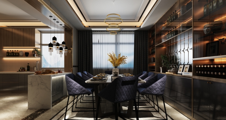Contemporary living room interior in Kerala featuring a custom floor-to-ceiling geometric wooden partition, neutral-toned luxury sofa, and designer window drapes.